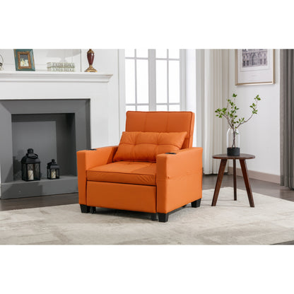 Orange 68.12 Faux Leather 3-in-1 Single Convertible Pull Out Sofa with USB Ports and Wear-resistantfor Living Room