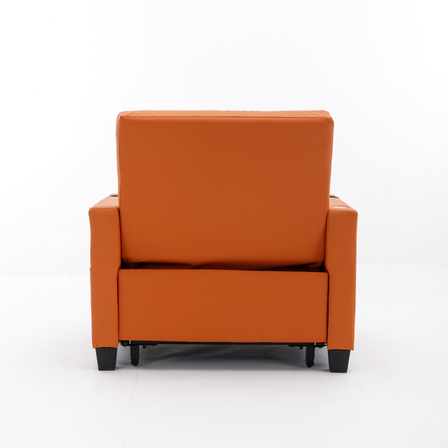 Orange 68.12 Faux Leather 3-in-1 Single Convertible Pull Out Sofa with USB Ports and Wear-resistantfor Living Room