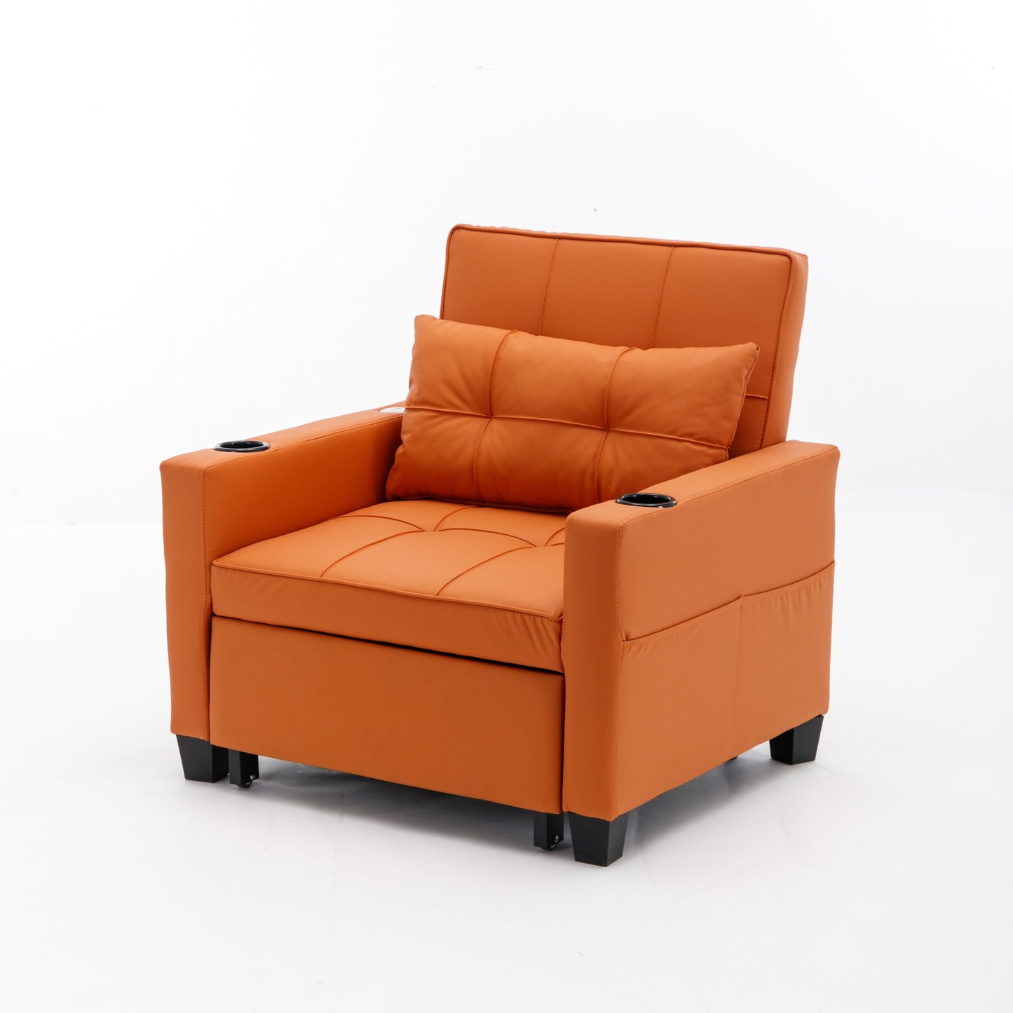 Orange 68.12 Faux Leather 3-in-1 Single Convertible Pull Out Sofa with USB Ports and Wear-resistantfor Living Room