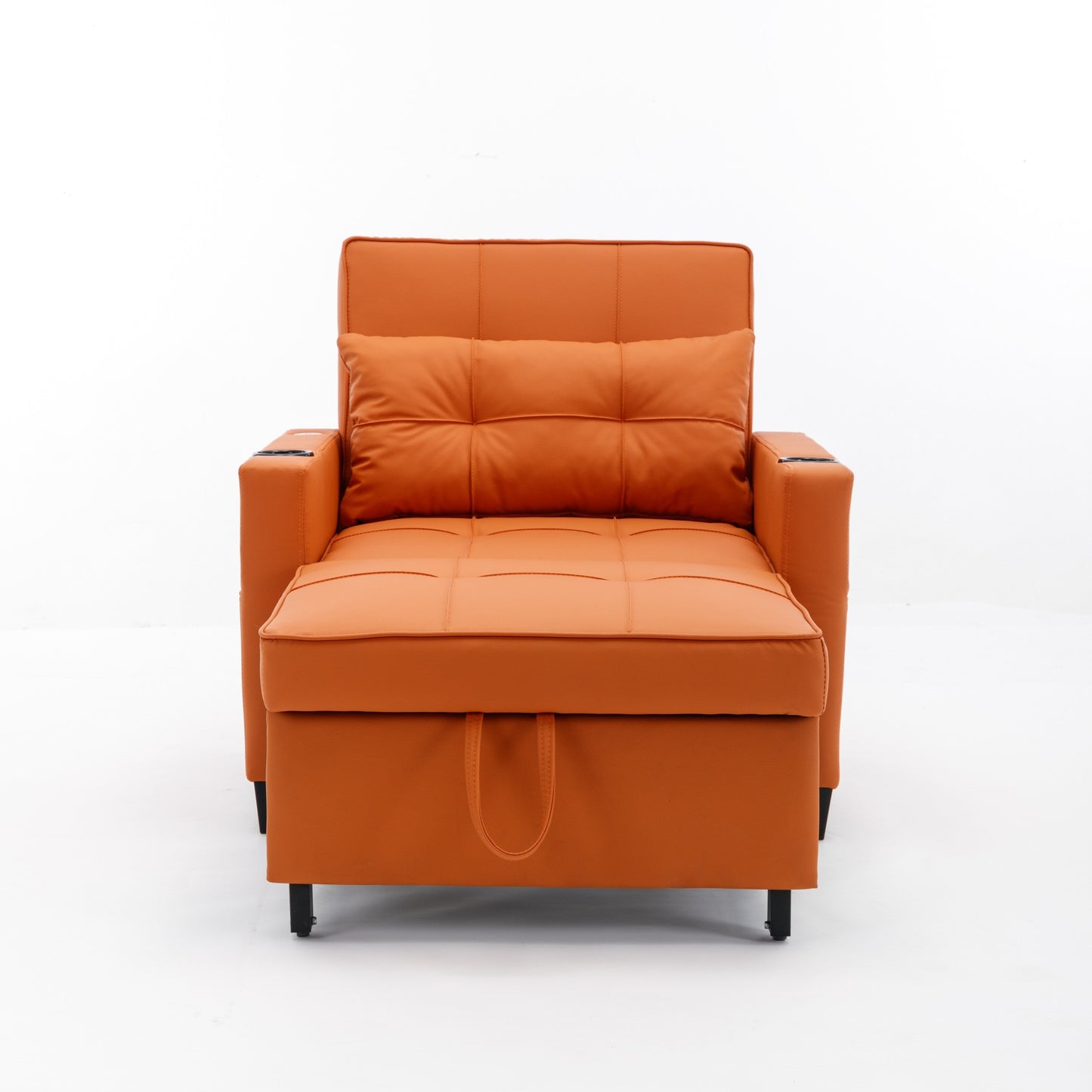 Orange 68.12 Faux Leather 3-in-1 Single Convertible Pull Out Sofa with USB Ports and Wear-resistantfor Living Room