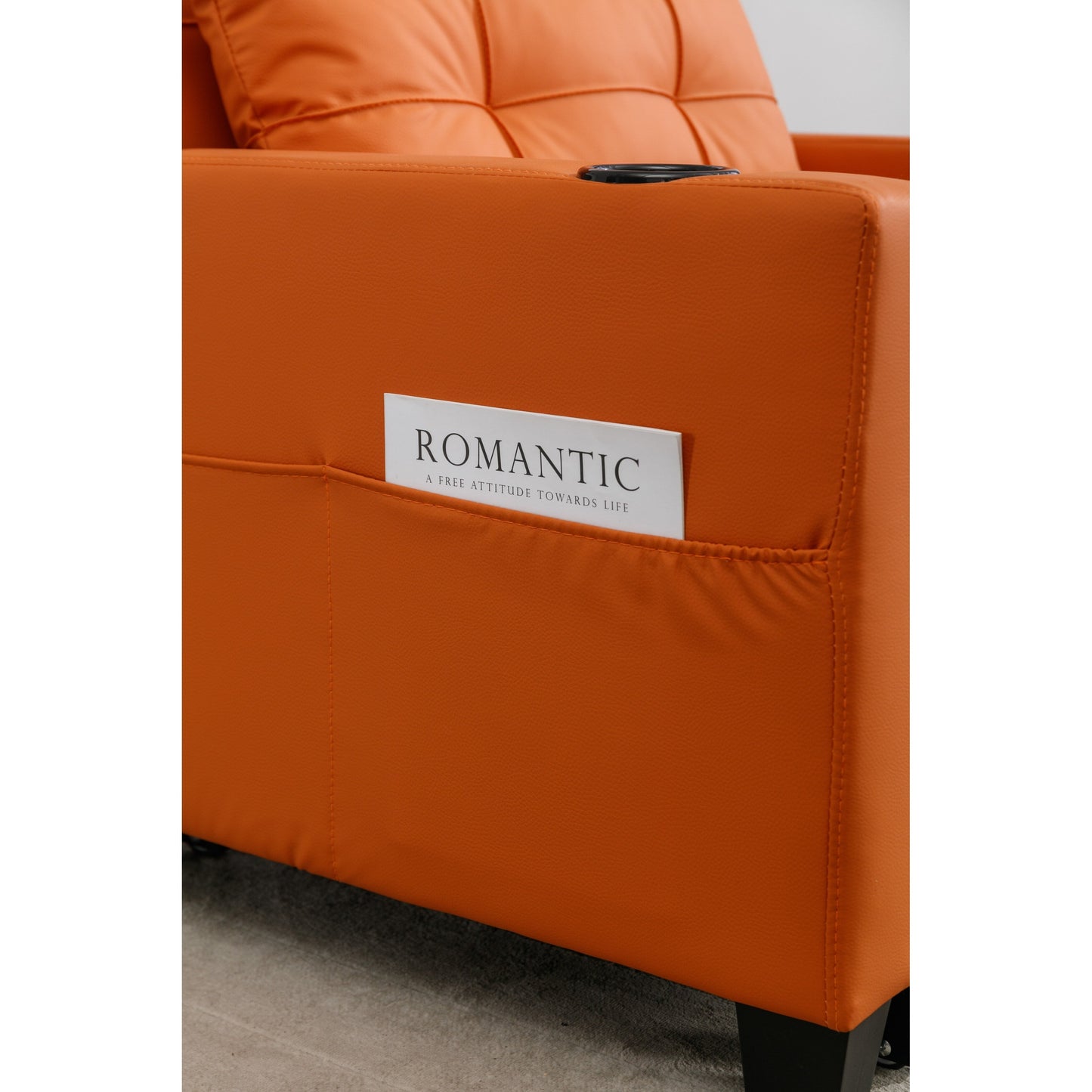 Orange 68.12 Faux Leather 3-in-1 Single Convertible Pull Out Sofa with USB Ports and Wear-resistantfor Living Room