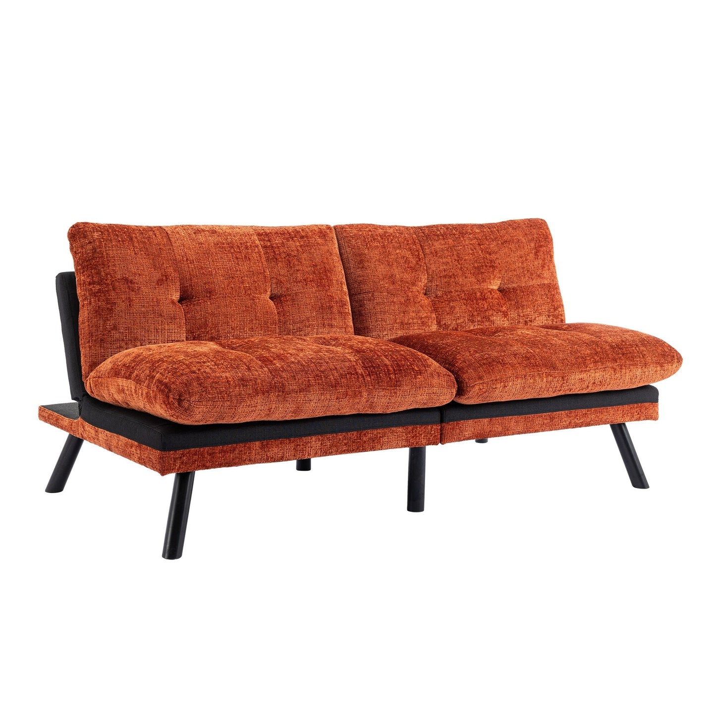 Orange 75.6 Chenille Convertible Loveseat Futon Sofa Bed with Metal Legs for Living Room