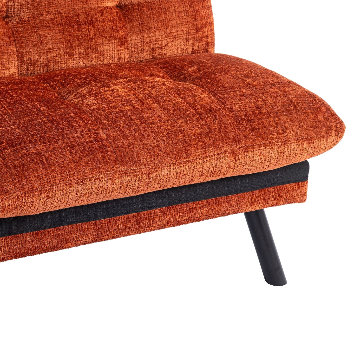 Orange 75.6 Chenille Convertible Loveseat Futon Sofa Bed with Metal Legs for Living Room
