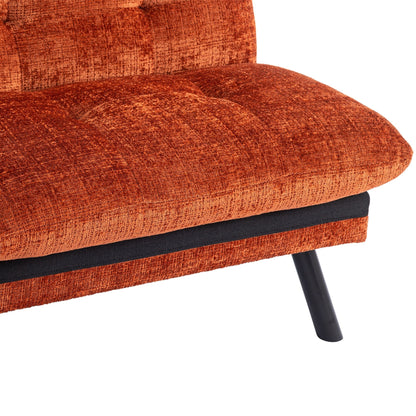 Orange 75.6 Chenille Convertible Loveseat Futon Sofa Bed with Metal Legs for Living Room