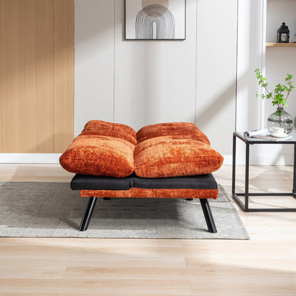 Orange 75.6 Chenille Convertible Loveseat Futon Sofa Bed with Metal Legs for Living Room