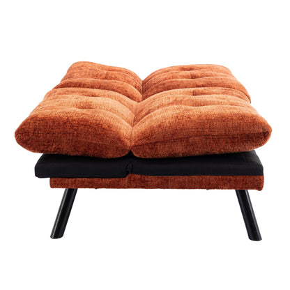 Orange 75.6 Chenille Convertible Loveseat Futon Sofa Bed with Metal Legs for Living Room