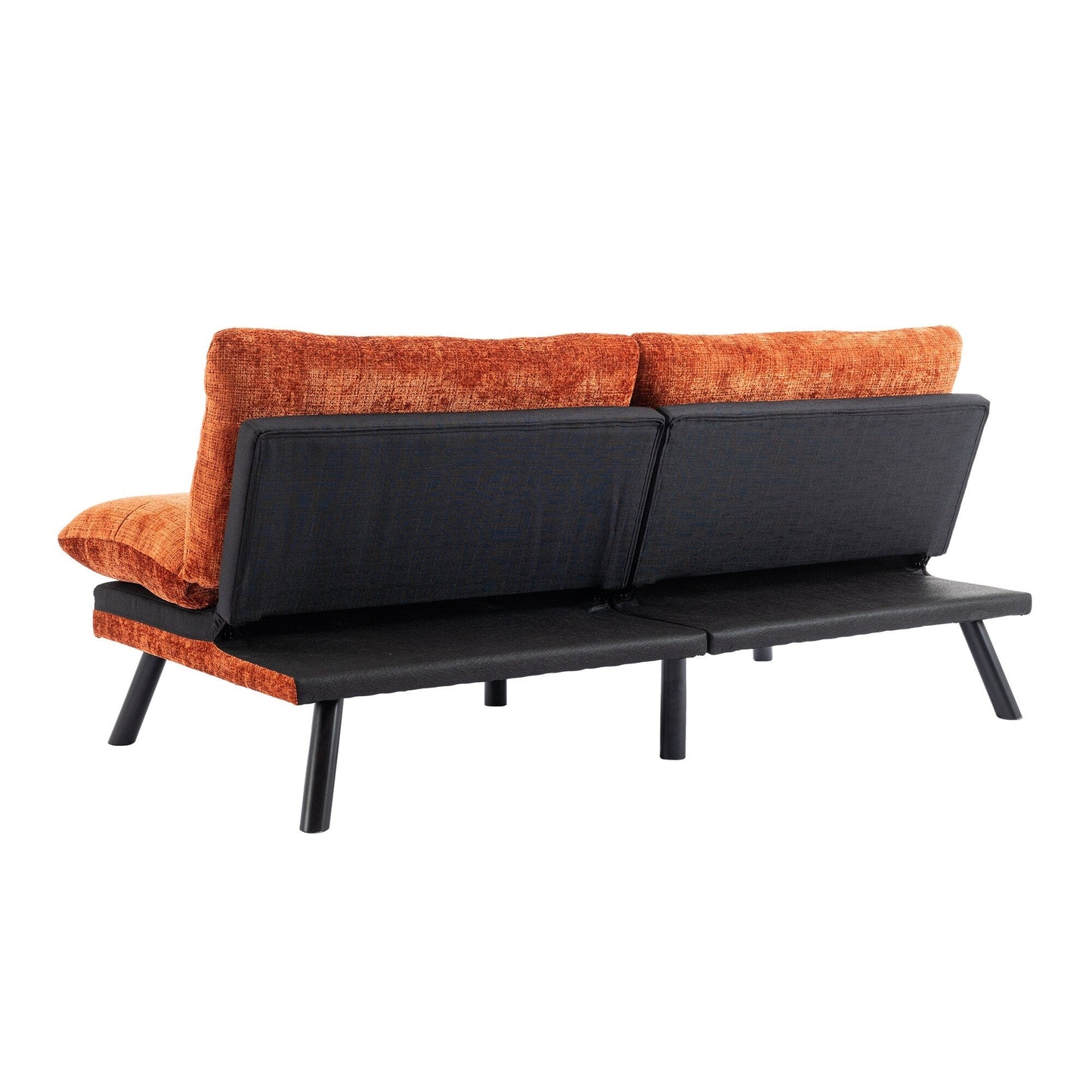 Orange 75.6 Chenille Convertible Loveseat Futon Sofa Bed with Metal Legs for Living Room