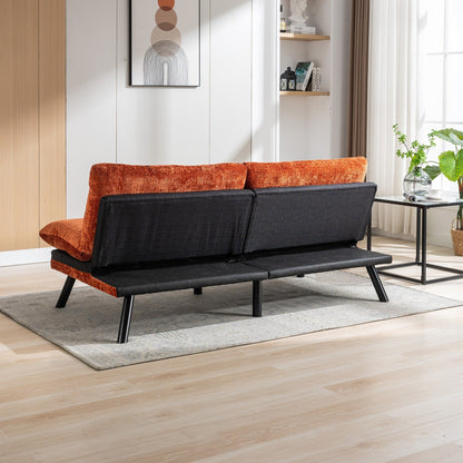 Orange 75.6 Chenille Convertible Loveseat Futon Sofa Bed with Metal Legs for Living Room