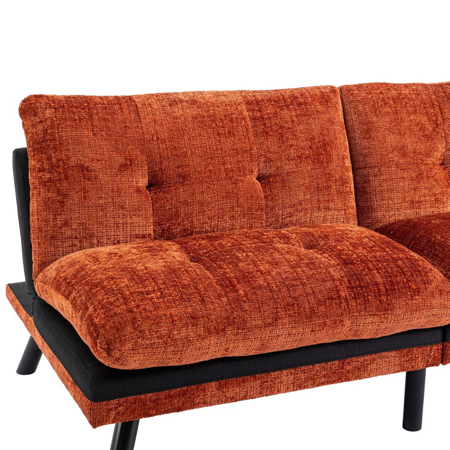 Orange 75.6 Chenille Convertible Loveseat Futon Sofa Bed with Metal Legs for Living Room