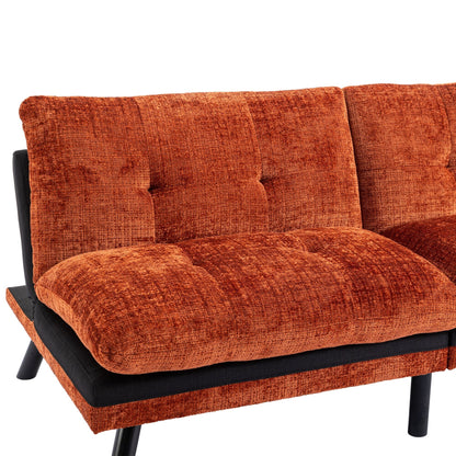 Orange 75.6 Chenille Convertible Loveseat Futon Sofa Bed with Metal Legs for Living Room