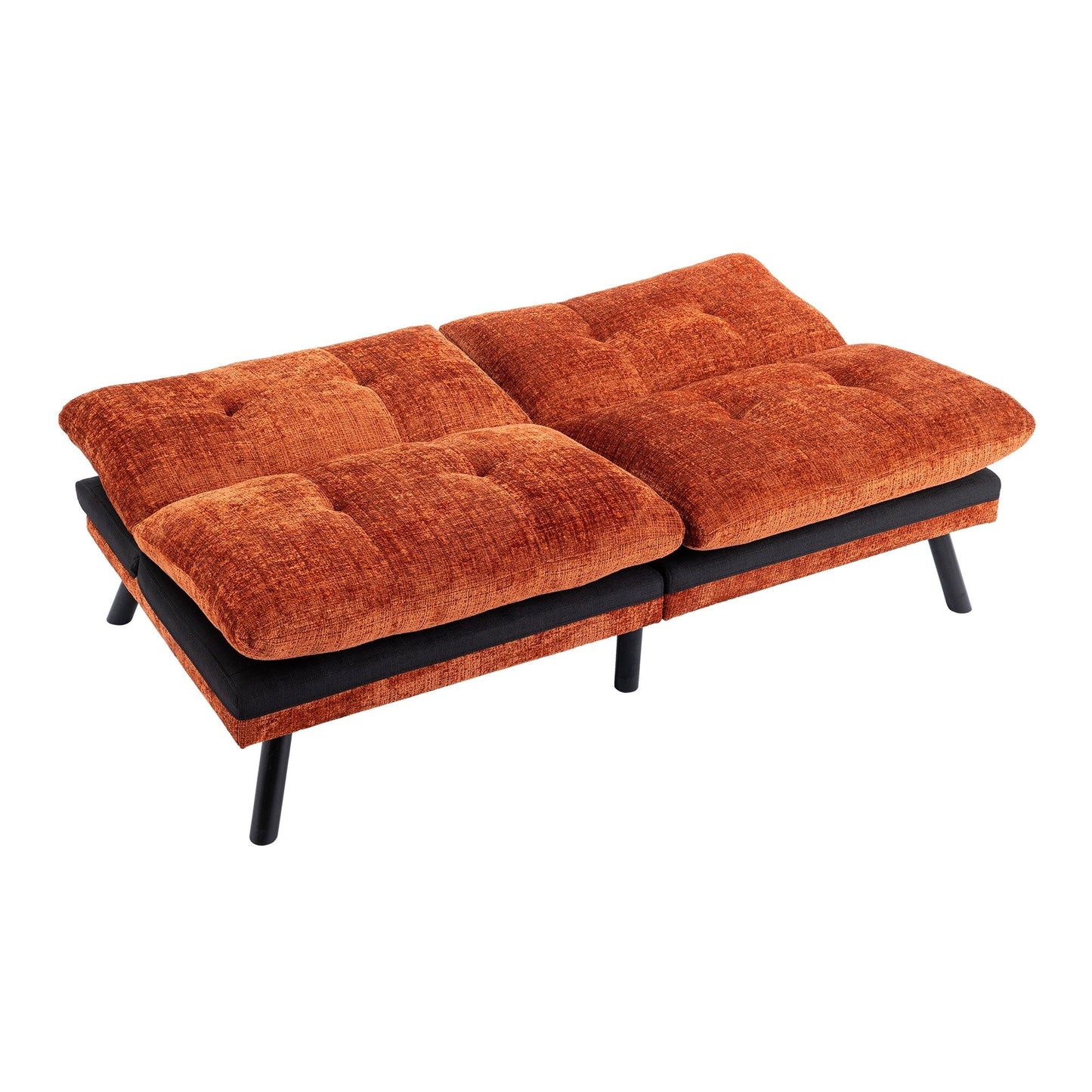 Orange 75.6 Chenille Convertible Loveseat Futon Sofa Bed with Metal Legs for Living Room