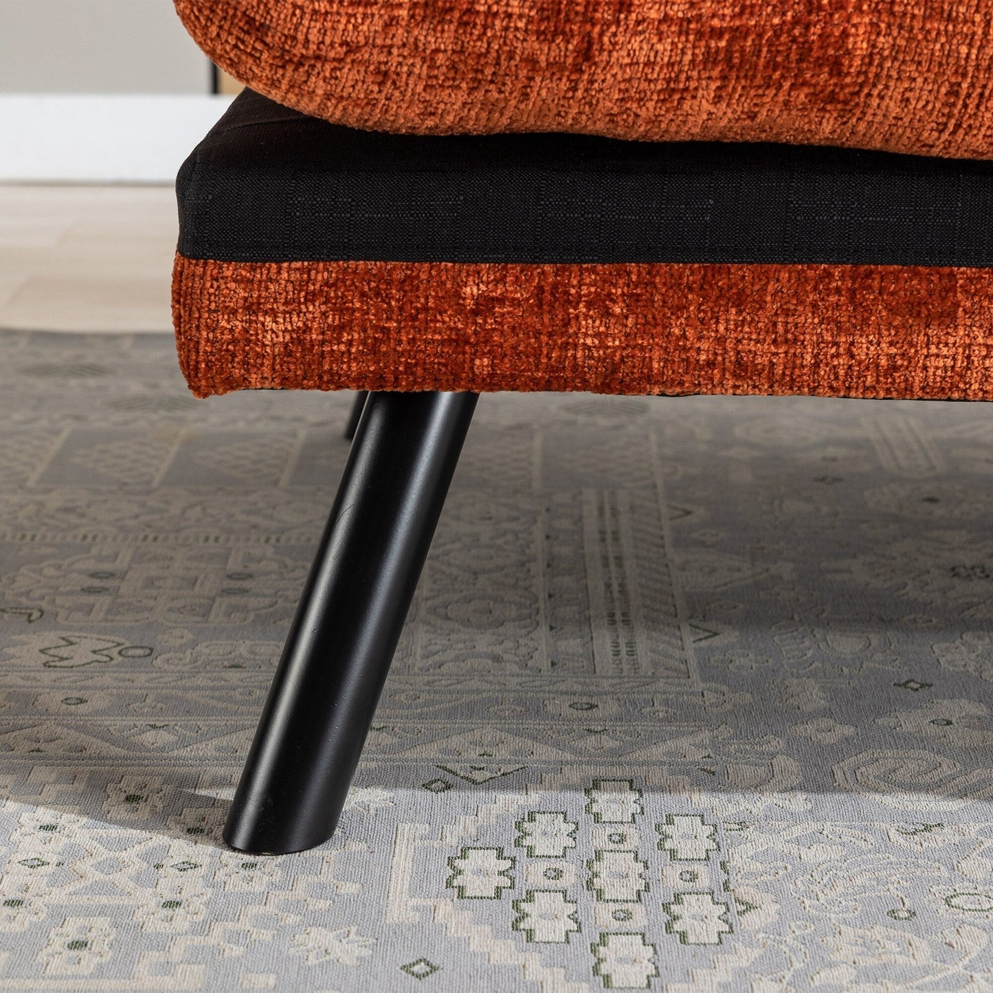 Orange 75.6 Chenille Convertible Loveseat Futon Sofa Bed with Metal Legs for Living Room