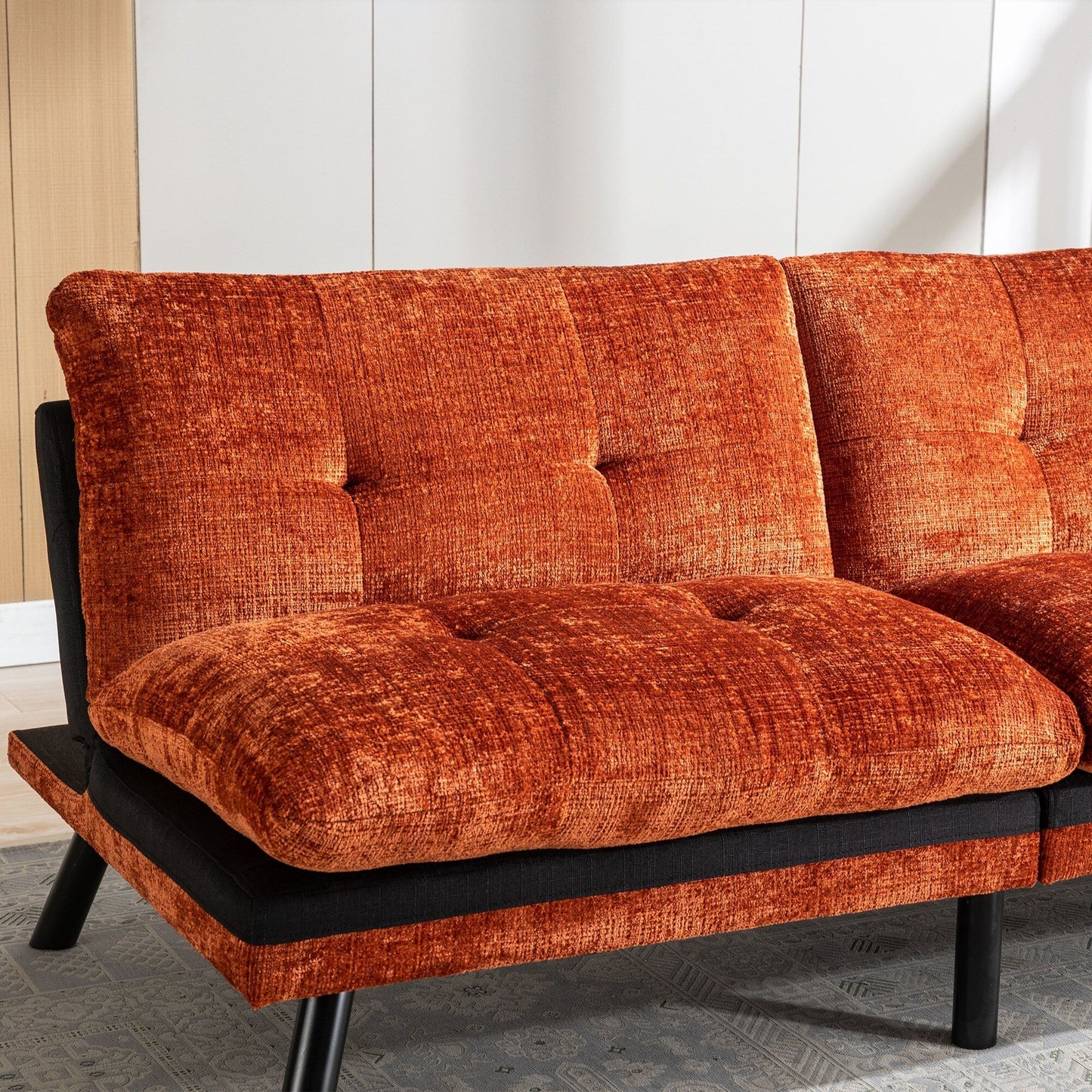 Orange 75.6 Chenille Convertible Loveseat Futon Sofa Bed with Metal Legs for Living Room
