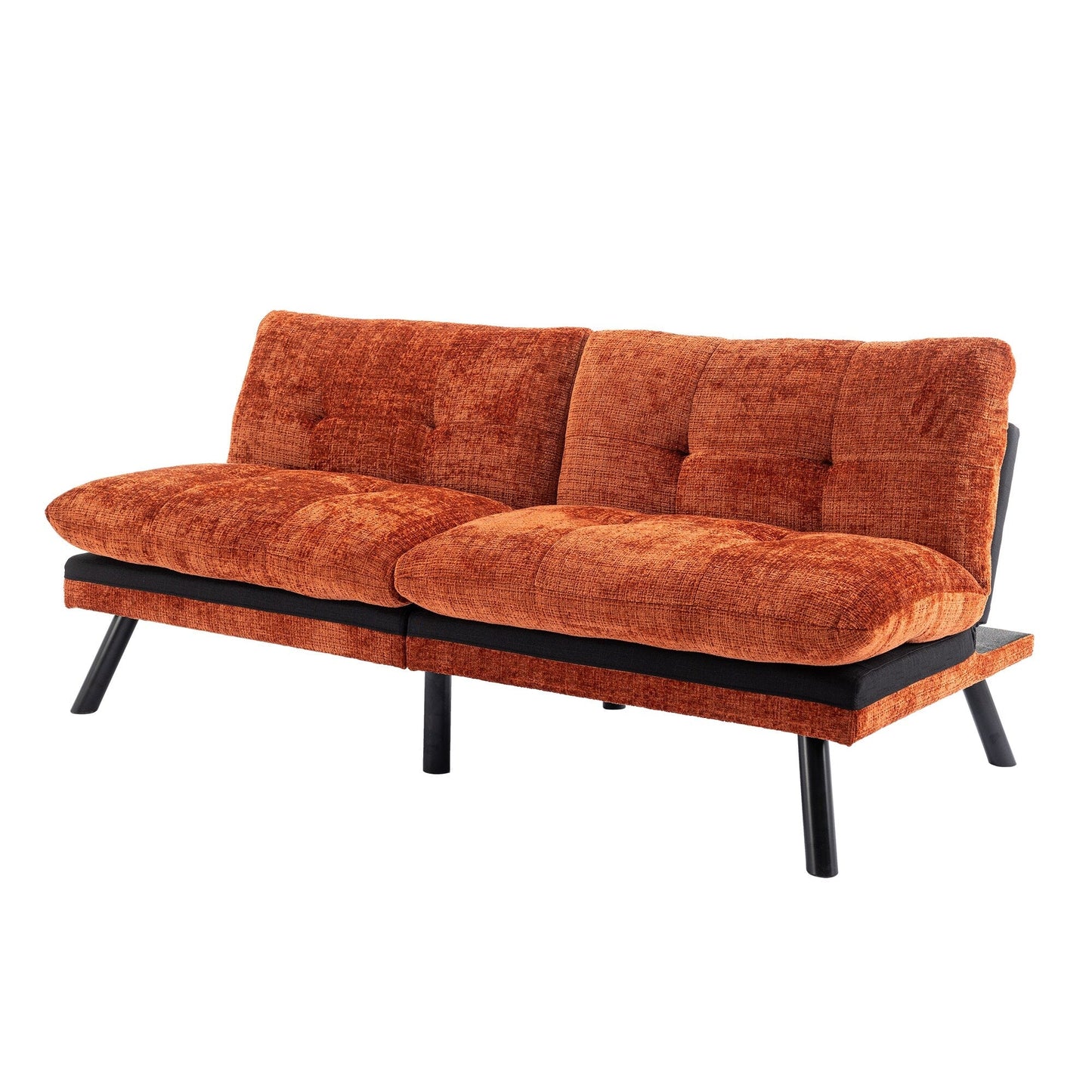 Orange 75.6 Chenille Convertible Loveseat Futon Sofa Bed with Metal Legs for Living Room