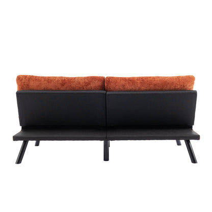 Orange 75.6 Chenille Convertible Loveseat Futon Sofa Bed with Metal Legs for Living Room
