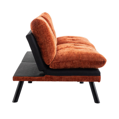 Orange 75.6 Chenille Convertible Loveseat Futon Sofa Bed with Metal Legs for Living Room