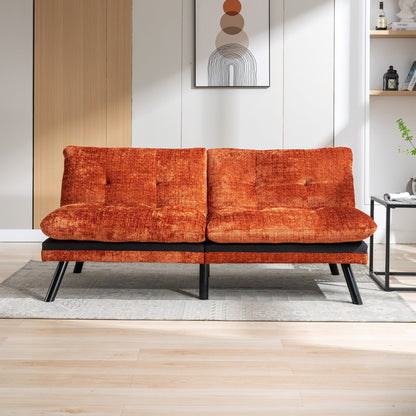 Orange 75.6 Chenille Convertible Loveseat Futon Sofa Bed with Metal Legs for Living Room