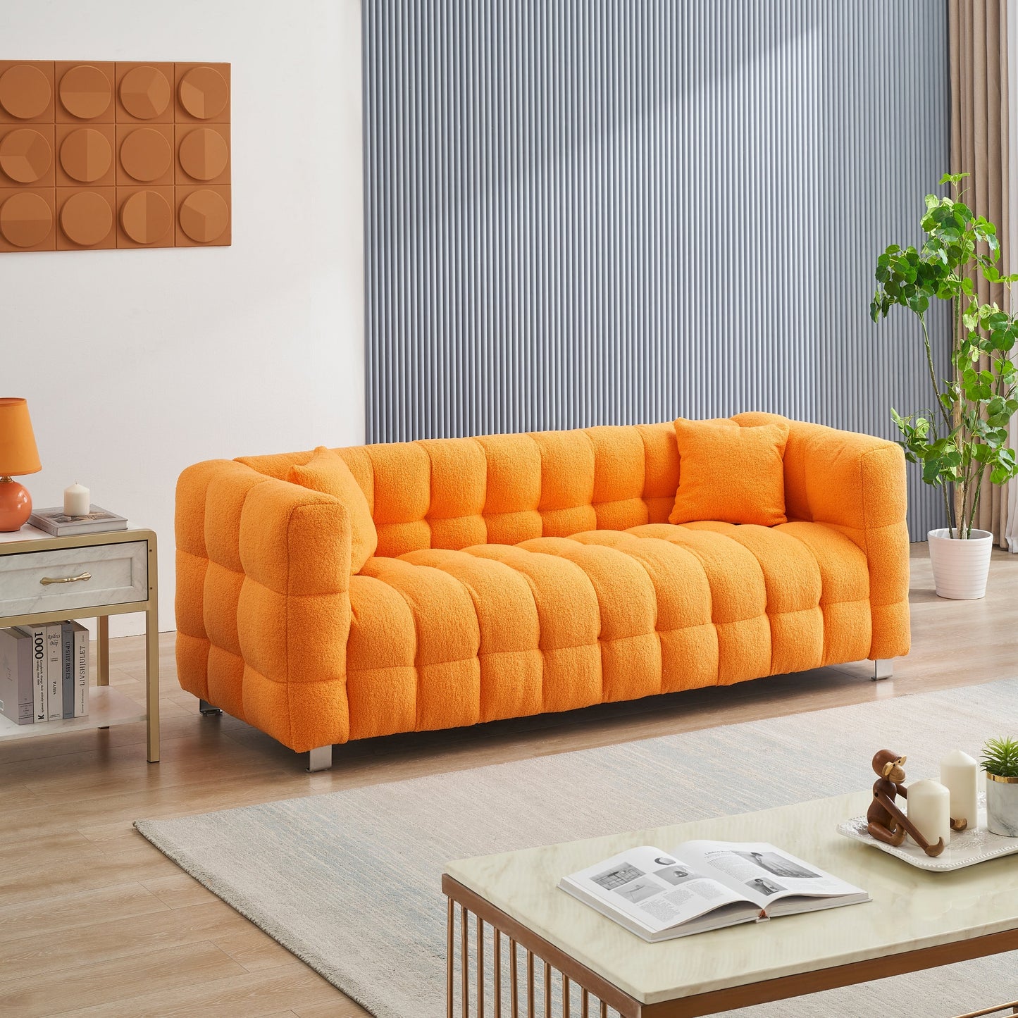 Orange 80 Teddy 3-Seater Sofa with Two Pillows and Sturdy Hardware Foot