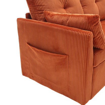 Orange 81.1'' Corduroy L-Shaped 3-Seater Sofa with Reversible Chaise and Storage Seats