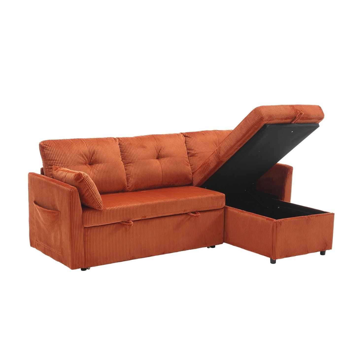 Orange 81.1'' Corduroy L-Shaped 3-Seater Sofa with Reversible Chaise and Storage Seats