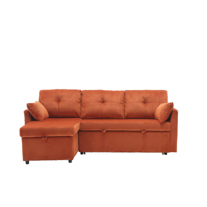 Orange 81.1'' Corduroy L-Shaped 3-Seater Sofa with Reversible Chaise and Storage Seats