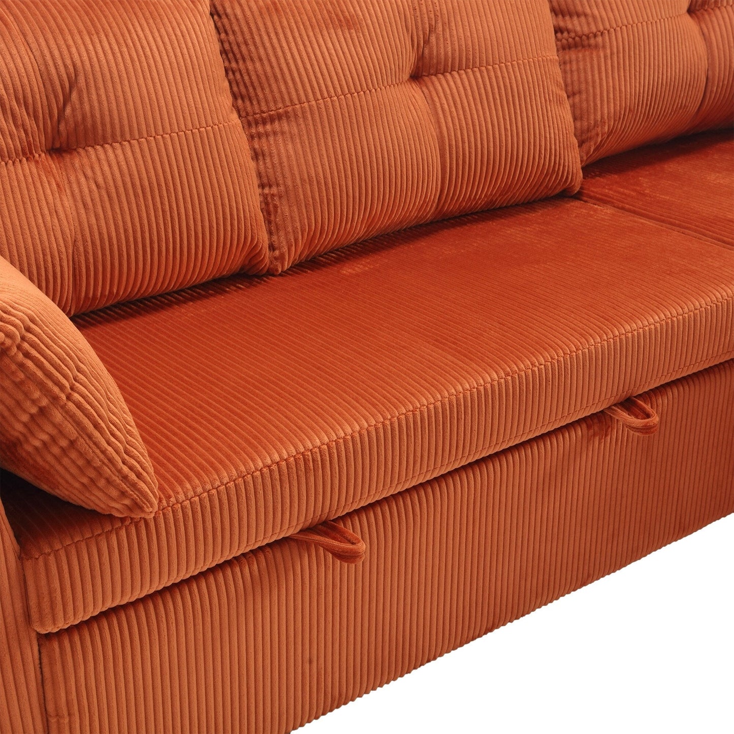 Orange 81.1'' Corduroy L-Shaped 3-Seater Sofa with Reversible Chaise and Storage Seats