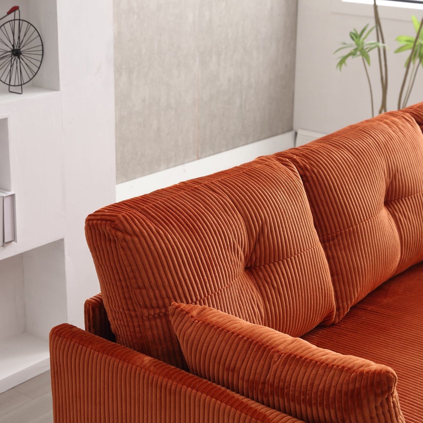 Orange 81.1'' Corduroy L-Shaped 3-Seater Sofa with Reversible Chaise and Storage Seats