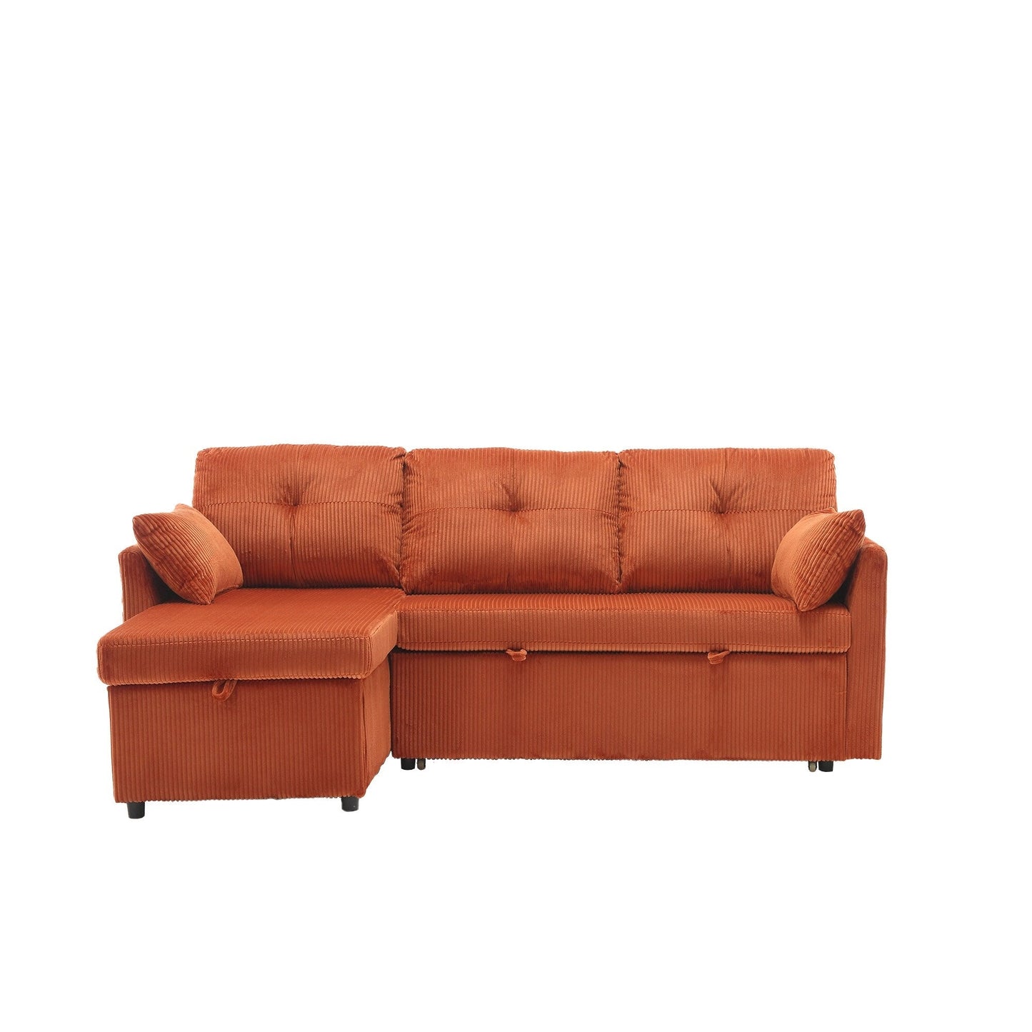 Orange 81.1'' L-Shaped Fabric Sofa: Reversible Chaise, Storage, Solid Wood Frame, and Foam Seating