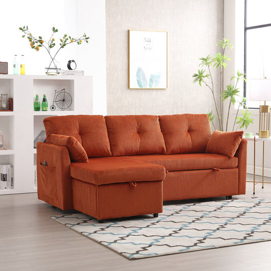 Orange 81.1'' L-Shaped Fabric Sofa: Reversible Chaise, Storage, Solid Wood Frame, and Foam Seating