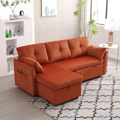 Orange 81.1'' L-Shaped Fabric Sofa: Reversible Chaise, Storage, Solid Wood Frame, and Foam Seating
