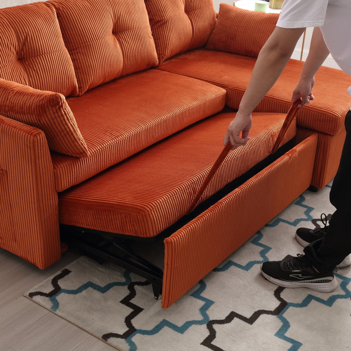 Orange 81.1'' L-Shaped Fabric Sofa: Reversible Chaise, Storage, Solid Wood Frame, and Foam Seating