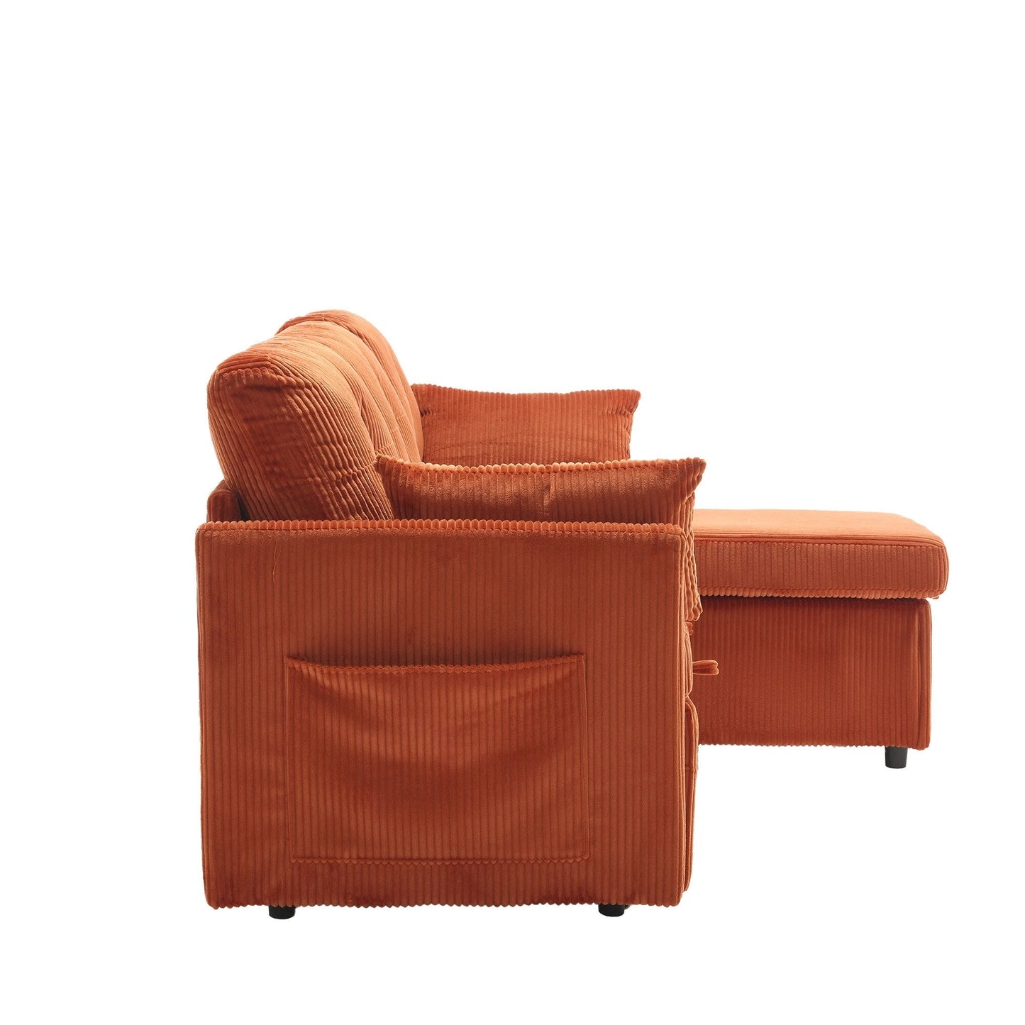 Orange 81.1'' L-Shaped Fabric Sofa: Reversible Chaise, Storage, Solid Wood Frame, and Foam Seating