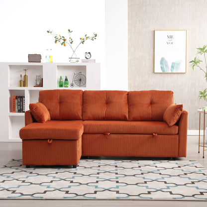 Orange 81.1'' L-Shaped Fabric Sofa: Reversible Chaise, Storage, Solid Wood Frame, and Foam Seating