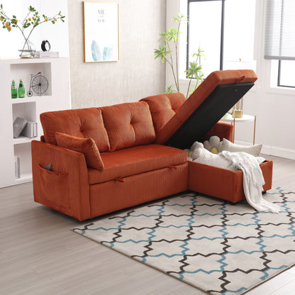 Orange 81.1'' L-Shaped Fabric Sofa: Reversible Chaise, Storage, Solid Wood Frame, and Foam Seating