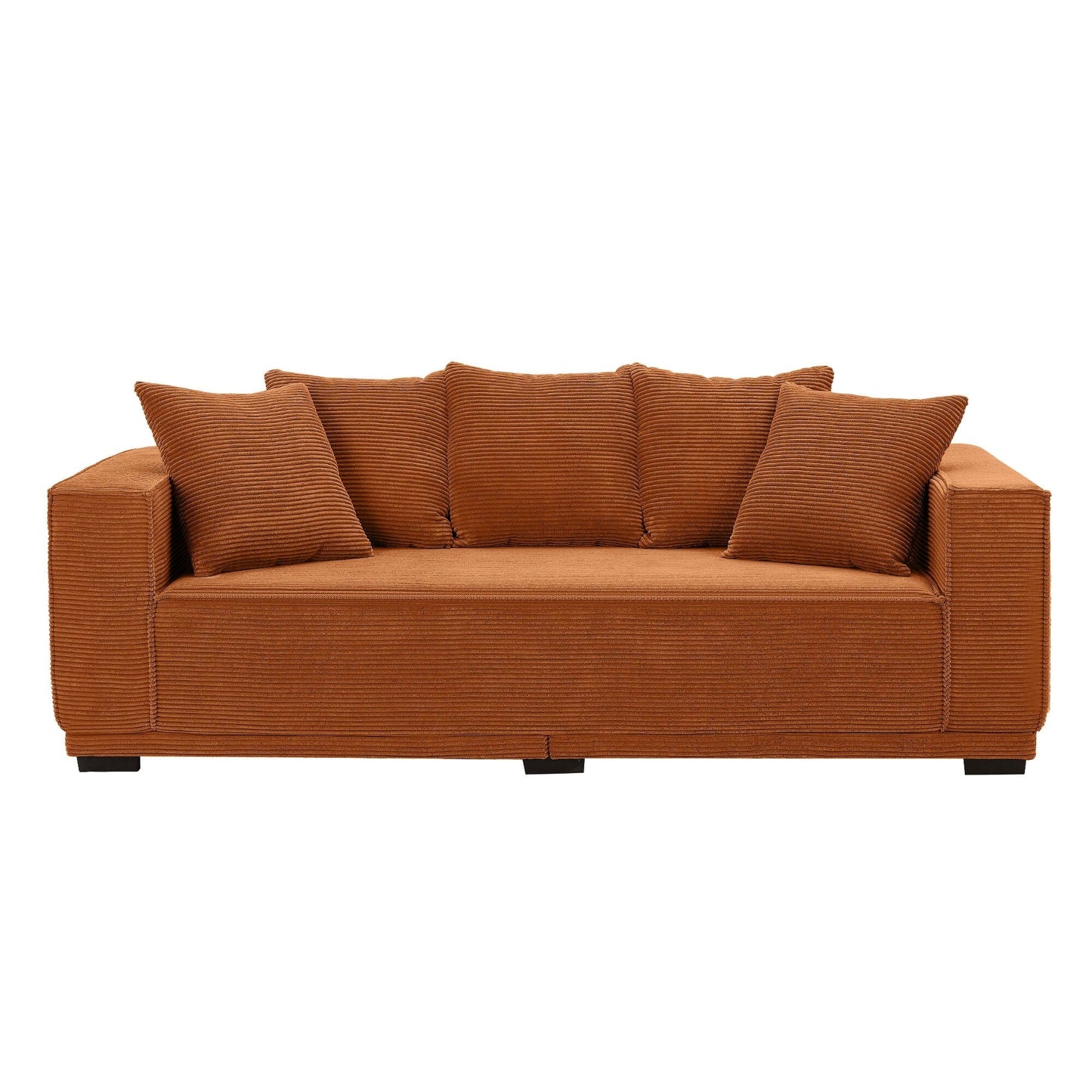 Orange 88.97'' Corduroy 3-Seater Sofa with 5 Toss Pillows and Sturdy Bottom Frame