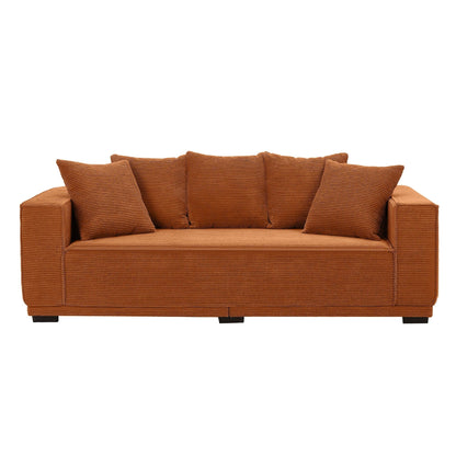 Orange 88.97'' Corduroy 3-Seater Sofa with 5 Toss Pillows and Sturdy Bottom Frame