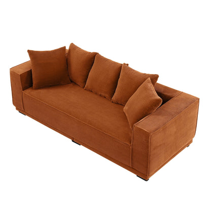 Orange 88.97'' Corduroy Sofa with 5 Toss Pillows