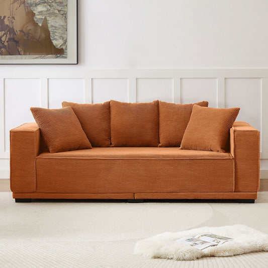 Orange Modern 88.97'' Upholstered 3-Seater Sofa with 5 Toss Pillows, Bottom Frame, Comfortable Couch for Living Room or Bedroom