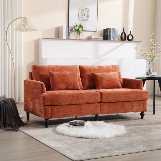 Orange Modern Chenille 68.9'' 2-Seater Sofa: Detachable Cushions, Solid Wood Frame, and Brown Wooden Legs