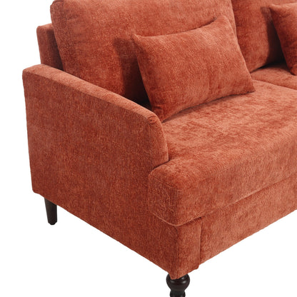 Orange Modern Chenille 68.9'' 2-Seater Sofa: Detachable Cushions, Solid Wood Frame, and Brown Wooden Legs