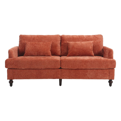 Orange Modern Chenille 68.9'' 2-Seater Sofa: Detachable Cushions, Solid Wood Frame, and Brown Wooden Legs
