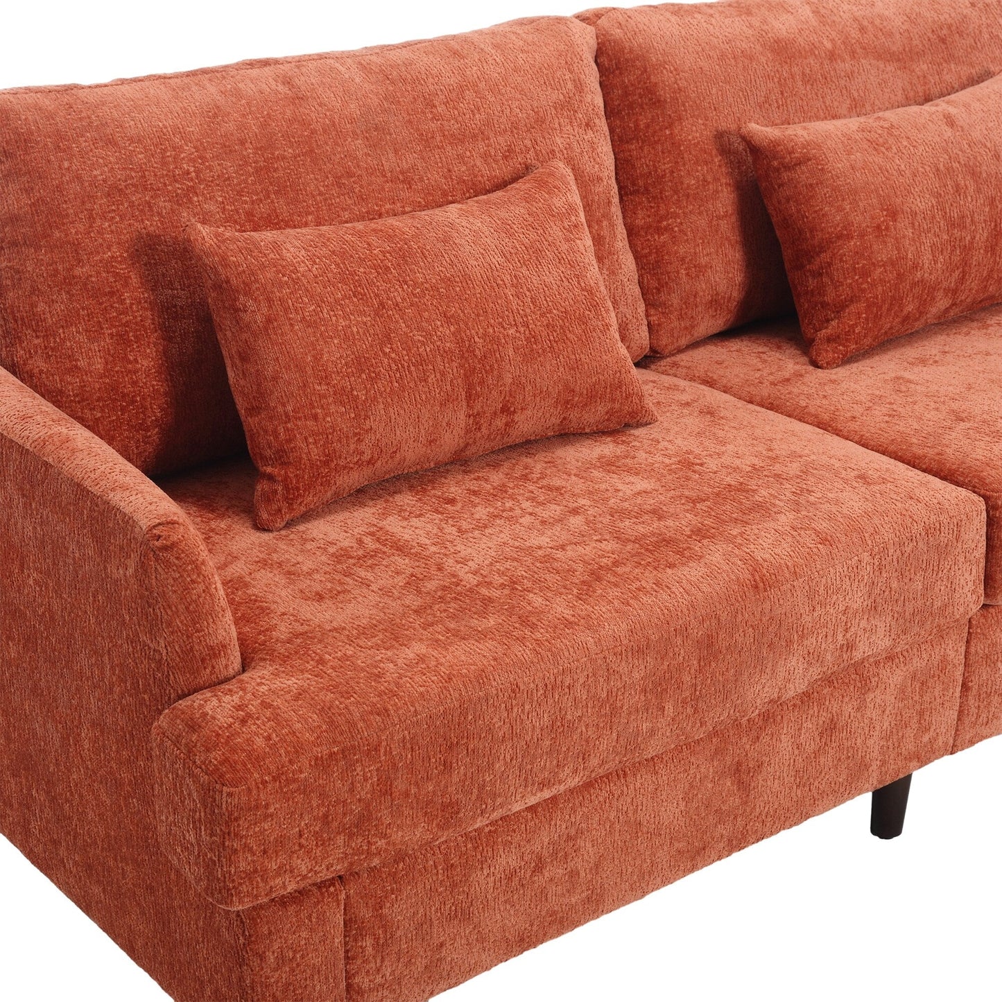 Orange Modern Chenille 68.9'' 2-Seater Sofa: Detachable Cushions, Solid Wood Frame, and Brown Wooden Legs