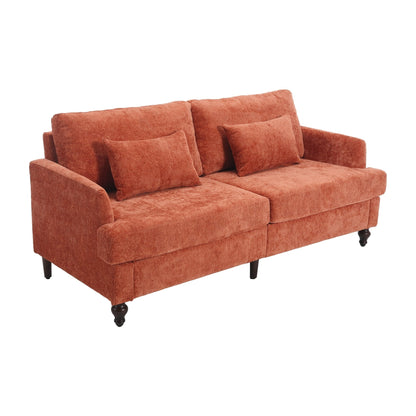 Orange Modern Chenille 68.9'' 2-Seater Sofa: Detachable Cushions, Solid Wood Frame, and Brown Wooden Legs