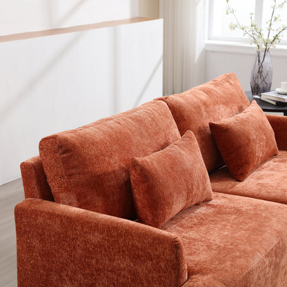 Orange Modern Chenille 68.9'' 2-Seater Sofa: Detachable Cushions, Solid Wood Frame, and Brown Wooden Legs