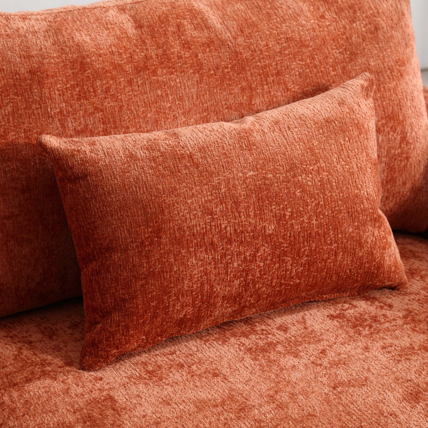 Orange Modern Chenille 68.9'' 2-Seater Sofa: Detachable Cushions, Solid Wood Frame, and Brown Wooden Legs