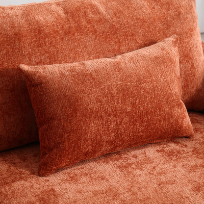 Orange Modern Chenille 68.9'' 2-Seater Sofa: Detachable Cushions, Solid Wood Frame, and Brown Wooden Legs