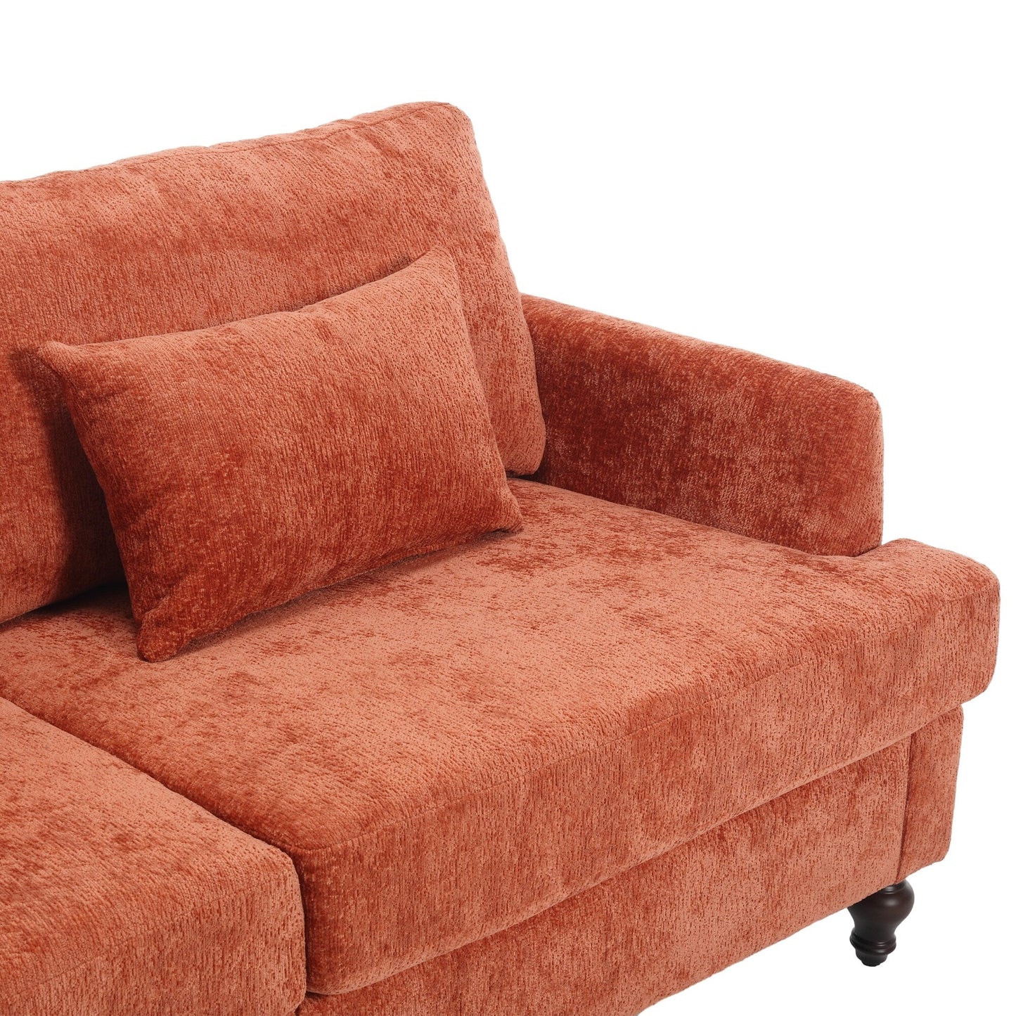 Orange Modern Chenille 68.9'' 2-Seater Sofa: Detachable Cushions, Solid Wood Frame, and Brown Wooden Legs