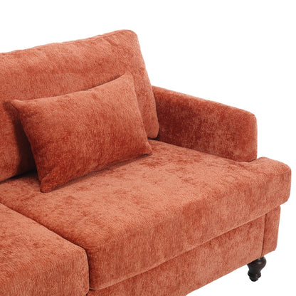 Orange Modern Chenille 68.9'' 2-Seater Sofa: Detachable Cushions, Solid Wood Frame, and Brown Wooden Legs