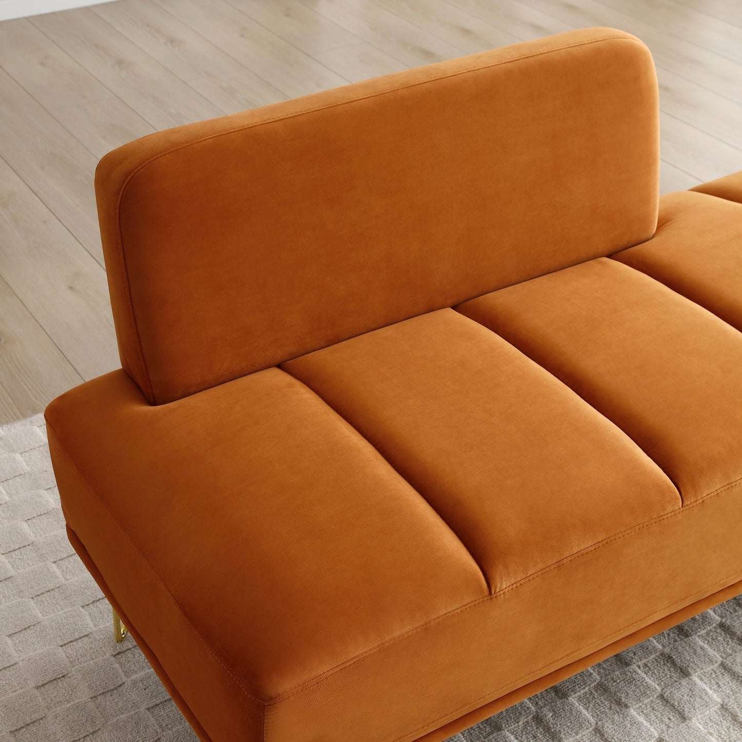 Orange Upholstered Loveseat Bench with Gold Legs
