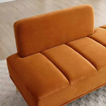 Orange Upholstered Loveseat Bench with Gold Legs
